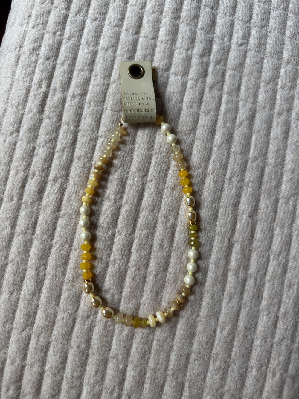 Anthropologie Yellow, Pearl & Gold Beaded Necklace